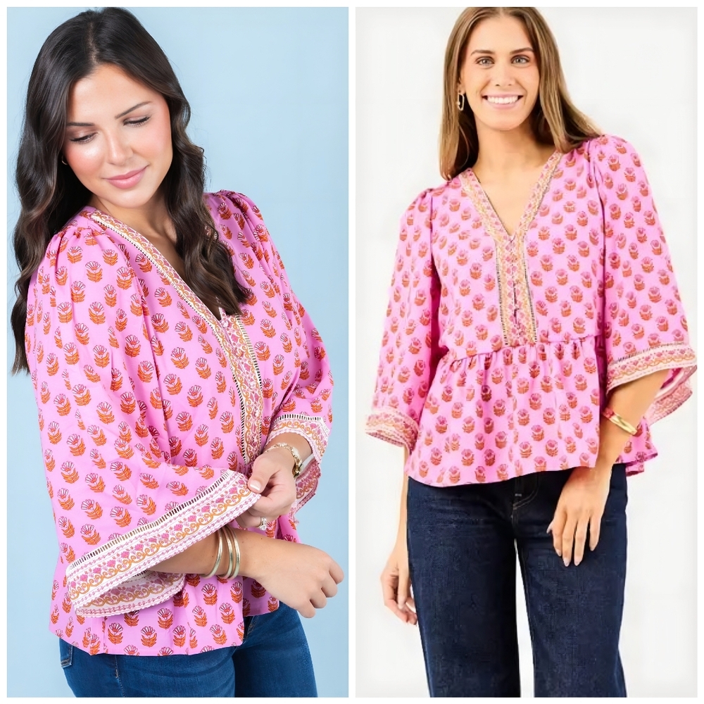 Mary Square Boho Pink Monroe Top, M